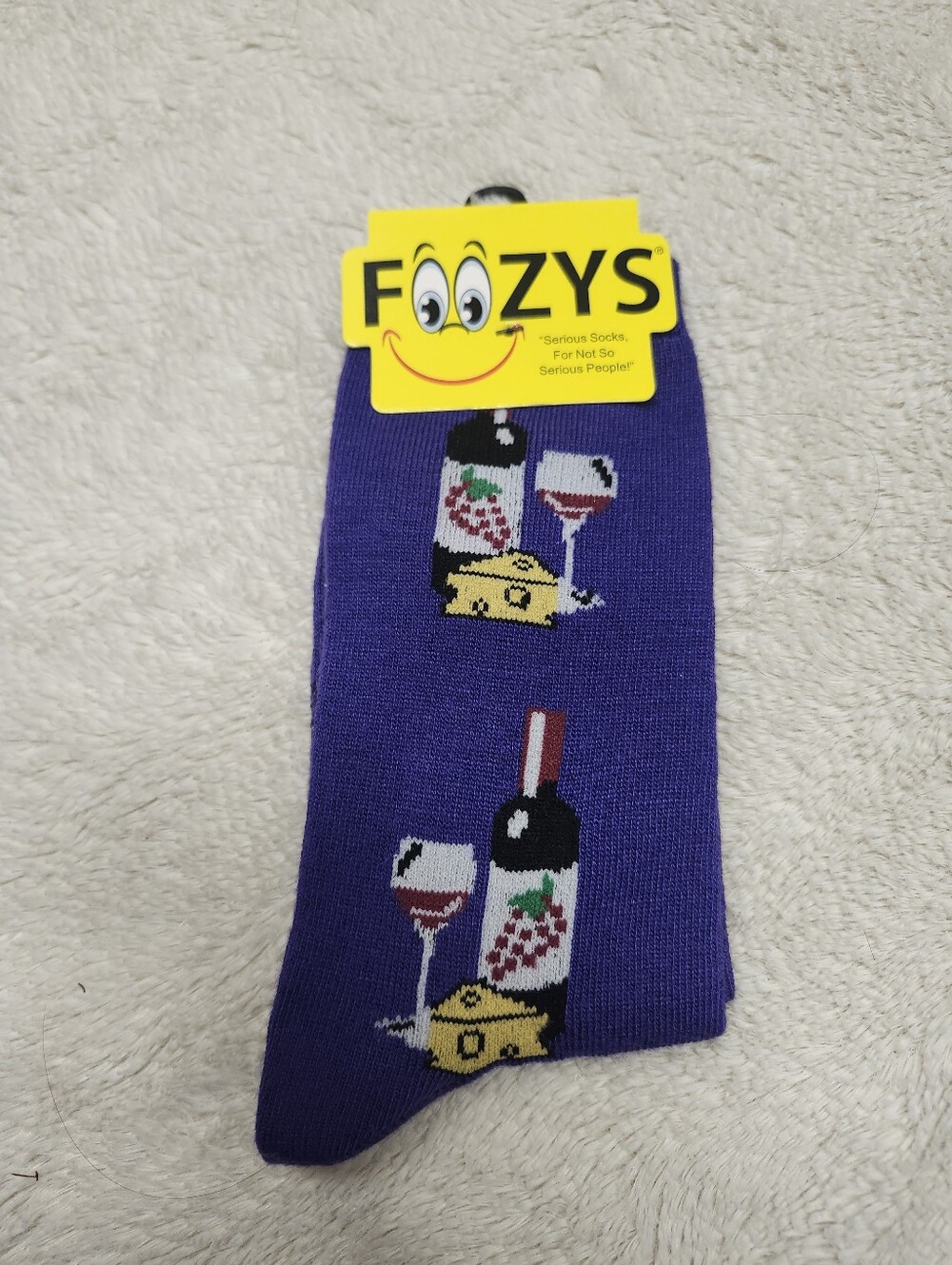• NWT Foozys Women's Novelty Crew Socks Purple Wine Pour Glass Cheese Size 9-11
